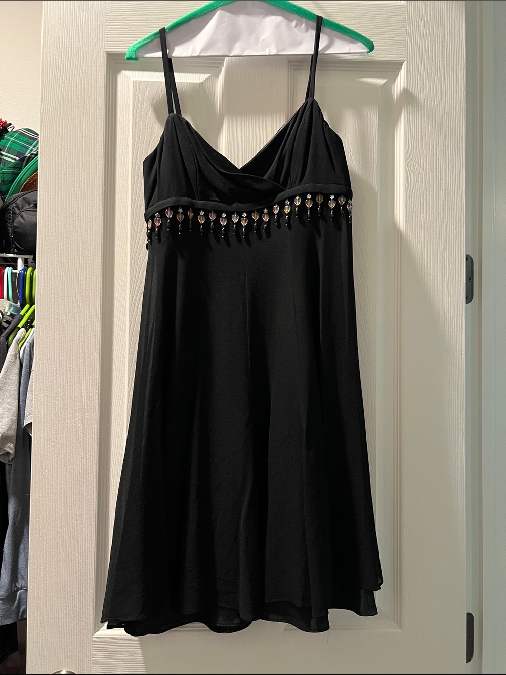 Nine West Black Beaded Spaghetti-Strap Mini Dress